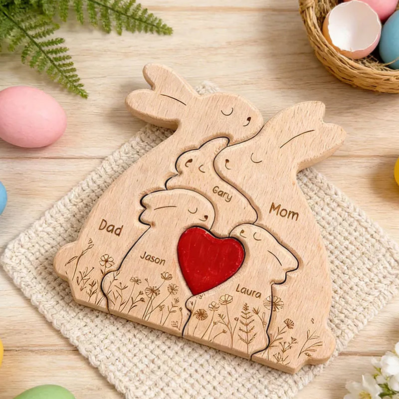 Personalized Wooden Bunny Family Decor Custom Engraved Name Sign Rustic Home Decoration Gift for Mom Dad Kids Birthday Mother's Day Father's Day