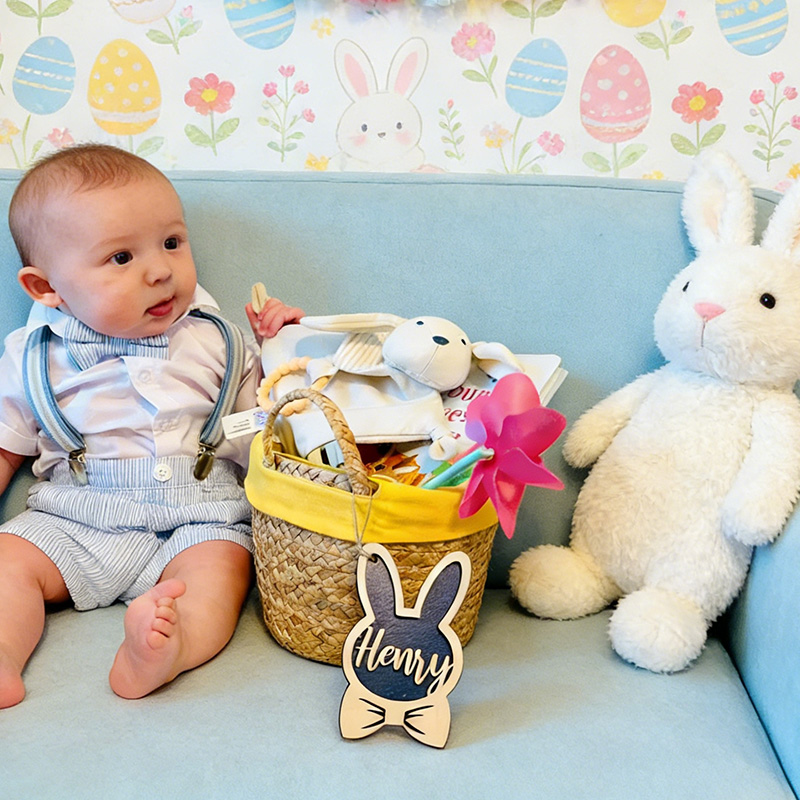 Personalized Bunny Easter Basket Tag Custom Easter Place Card Name Easter Basket Name Charm Kid Easter Basket Child Gift for boy and girl