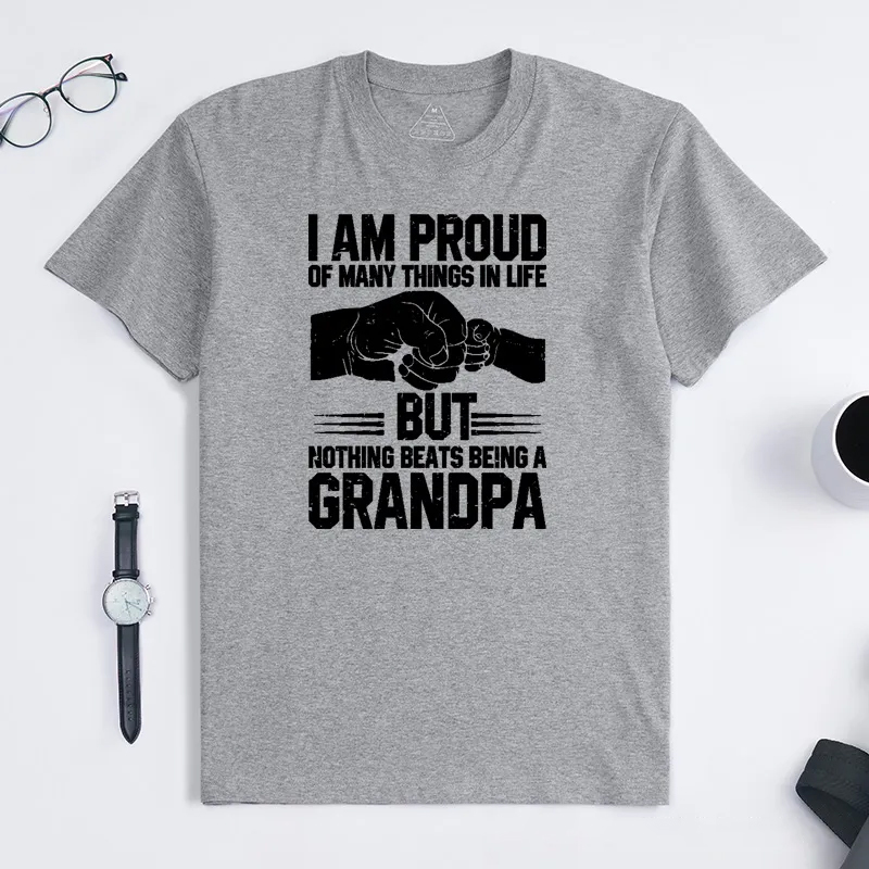 Personalized Grandpa T-Shirt Custom I Am Proud Nothing Beats Being a Grandpa Gift for Grandfather Father's Day Birthday Comfortable Cotton Shirt