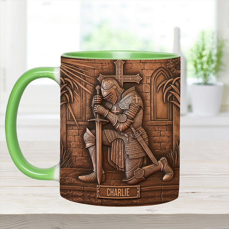 Personalized Knight Of God Ceramic Mug with Custom Name Religious Inspirational Gift Christian Gift for Men