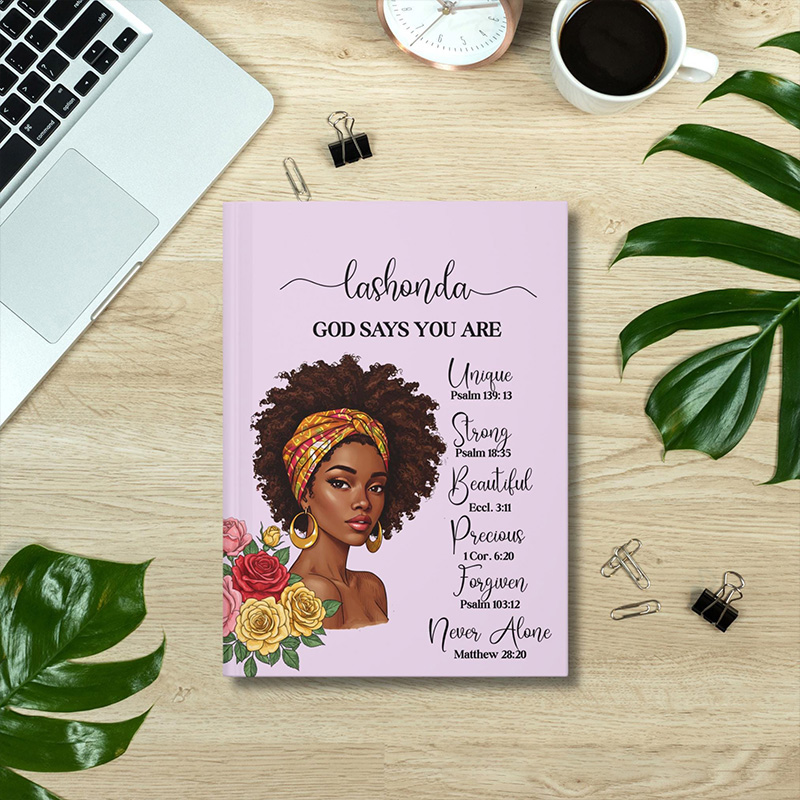 Personalized African American Woman God Says you are A5 Prayer Journal Notebook with Name Gift for Christian Religious Gift for Girls