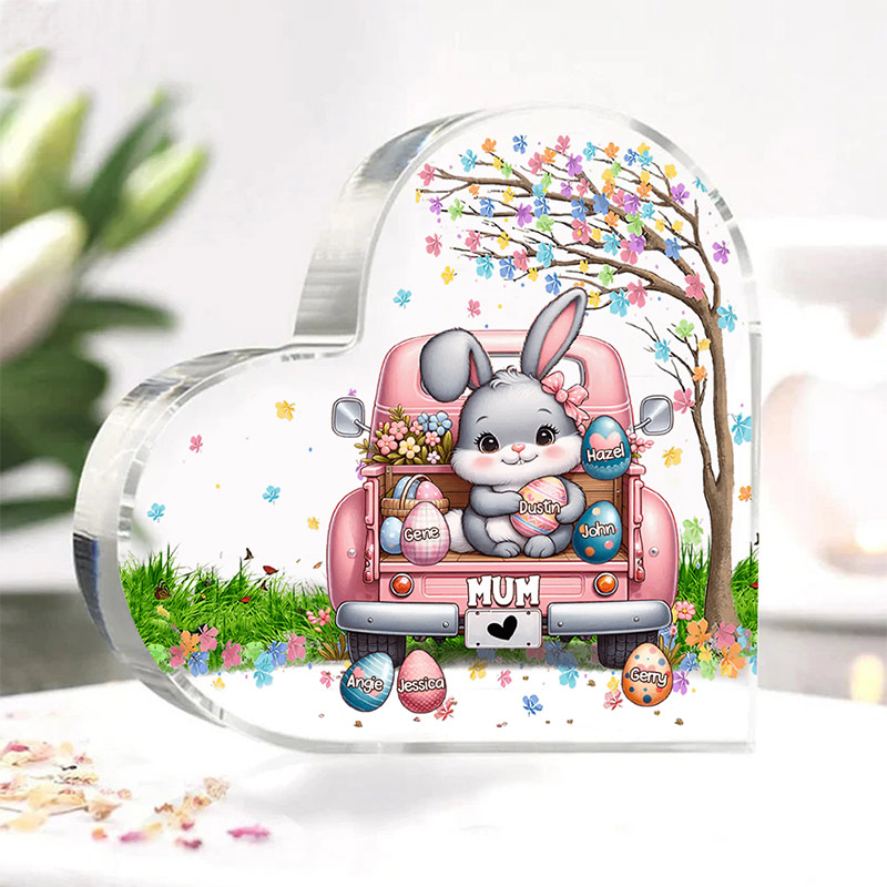 Personalised Mum Easter Bunny Acrylic Heart Keepsake Custom Name Acrylic Plaque Ornaments Gifts Easter Gifts for Nana Mother