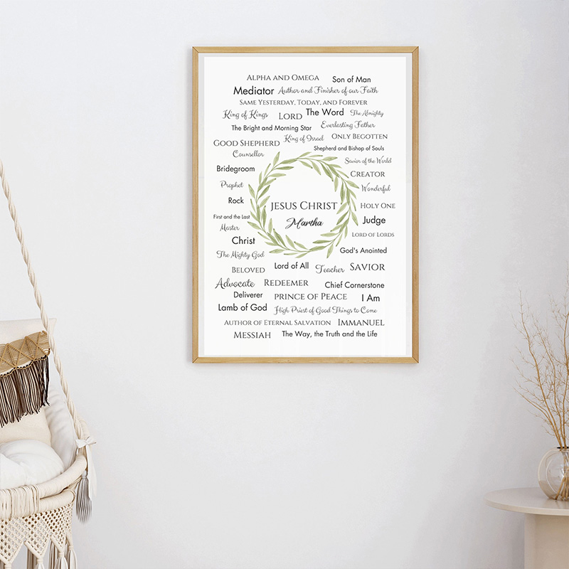 Personalized Jesus Christ Bible Names of God Frameless Poster with Custom Name Names of Jesus Wall Decor Religious Gift for Christians