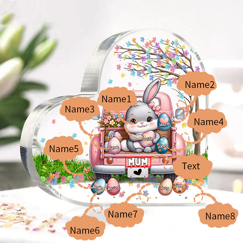 Personalised Mum Easter Bunny Acrylic Heart Keepsake Custom Name Acrylic Plaque Ornaments Gifts Easter Gifts for Nana Mother