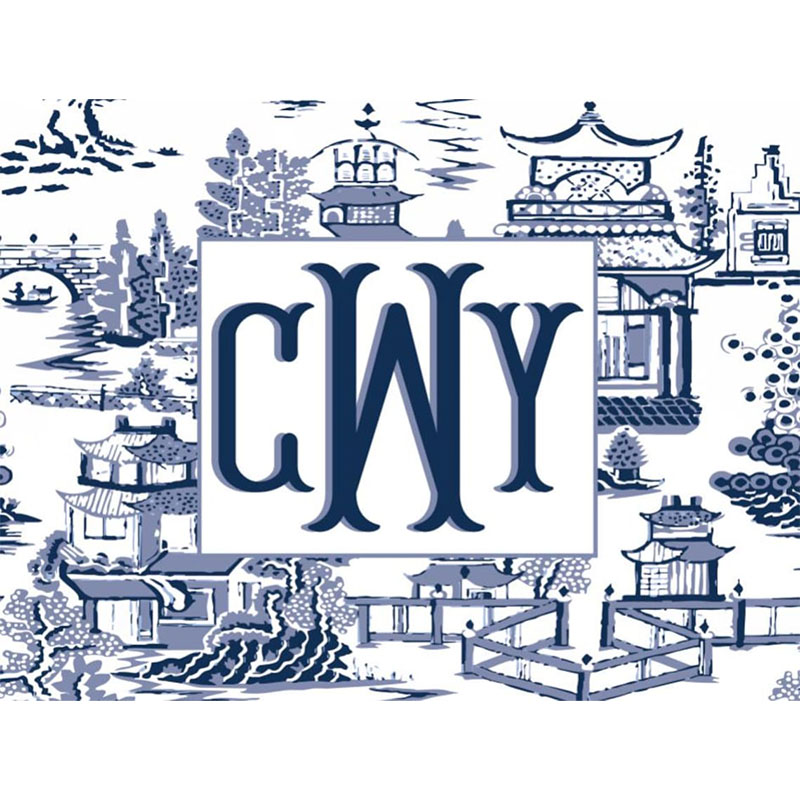 Personalized Mahjong Card Vinyl Stickers Chinoiserie Pagodas Fishtail Monogram