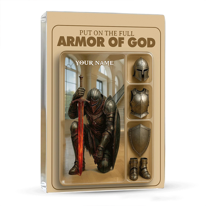 Personalized Put the Full Armor of God Acrylic Block with Custom Name Prayer Best Gift Religious Christian Gift for him