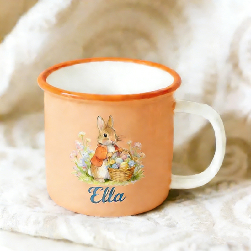 Personalized Cute Garden Easter Rabbit Bunny Enamel Mug with Name Back to School Birthday Easter Gift for Kids