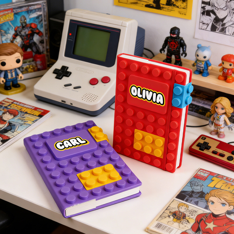 Personalized Building Block Notebook with Name A6 Mini Notepad Colorful Silicone Brick Style Lined Journal Notebook Birthday Party Favors for Geek Lover