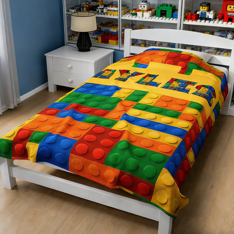 Personalized Building Block Throw Blanket with Name Home Decor Birthday Gift for Geek Lover