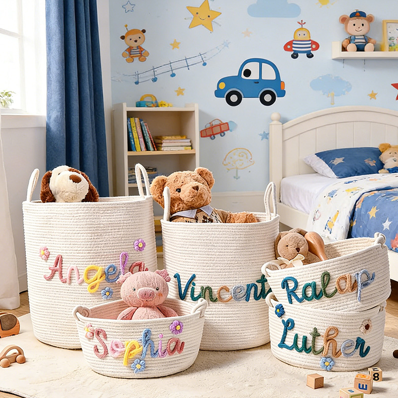 Personalized Handmade Candy Basket Personalized  Name Storage Basket Baby Shower Gift Cotton Rope Basket Nursery Storage Basket Toy Organizer Easter Basket gift for kids 