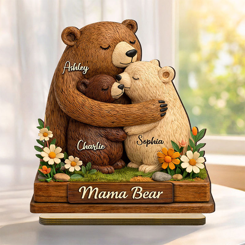 Personalized Mama Bear 2-Layered Wooden Plaque Birthday Mother's Day Gift for Mom Grandma