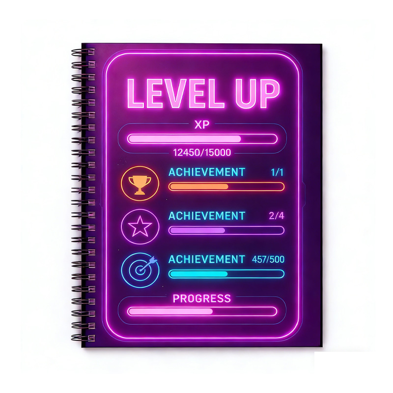 Personalized Gamer XP Tracker Spiral Notebook Gaming Design Productivity Log for Geek Lover