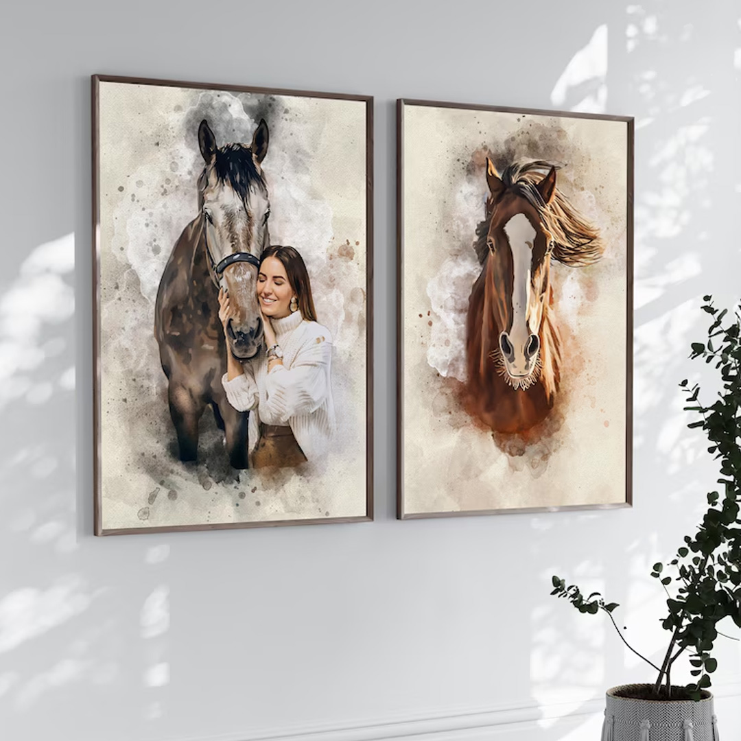 Personalized Horse Gift Photo Portrait Equestrian Art Print Wall Decor Home Decor Gift for Riding Lover