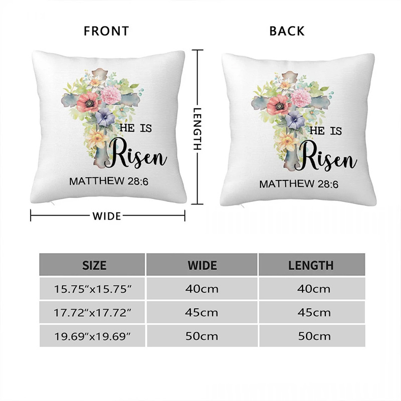 Personalized He Is Risen Bible Verse Birth Flowers Soft Throw Pillow Home Decor Religious Pillow Birthday Gift Easter Gift for Women Christians