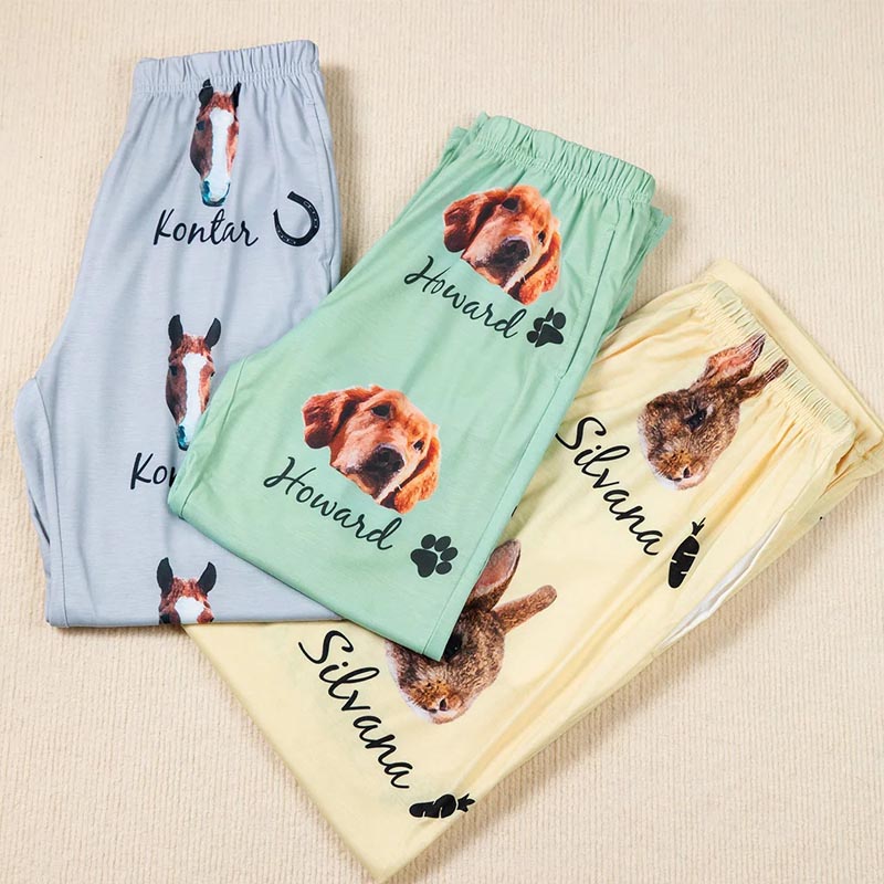 Personalized Pet Lover Multicolor Cute Paw Print Carrot Pattern Pet Avatar Photo Pajama Pants