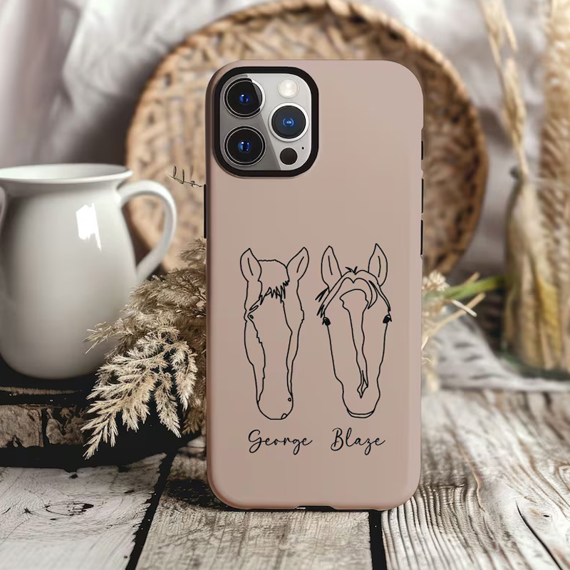 Personalized Horse Line Drawing Case Daily Use Birthday Gift for Riding Lovers Equestrian Lovers Unique Style Phone Cases