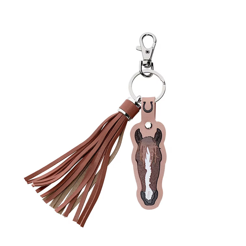 Personalized Name Photo Horse Face Keychain with Tassel Horse Marking Keyring Equestrian Accessory Gift for Equestrian Riding Lovers