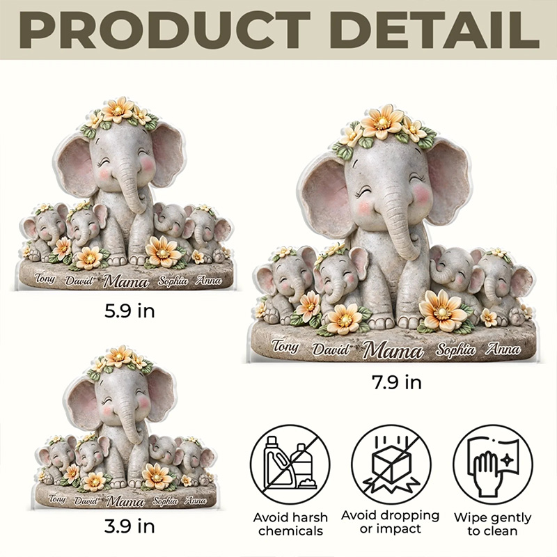 Personalized Elephant Acrylic Plaque Custom Mother's Day Birthday Gifts For Mom Grandma A Shelter Made Of Love