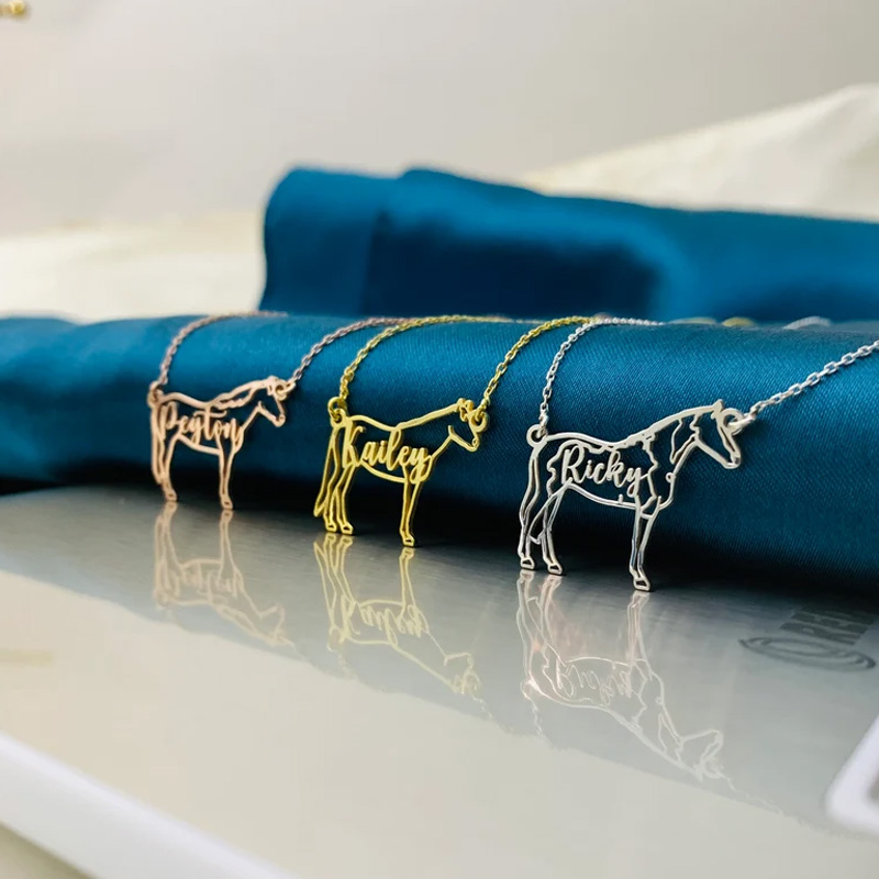 Personalized Horse Name Equine Memorial Necklace with Name Jewelry Cube Gift for Equestrian Riding Lovers