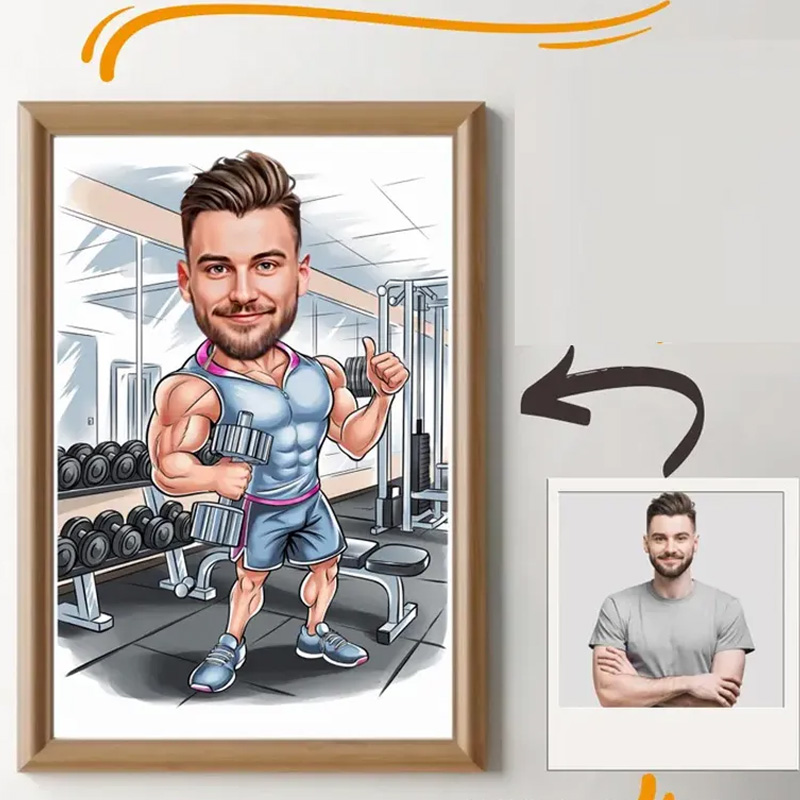 Personalized Fitness Cartoon Portrait Fitness Caricature Gift for Weight Lifter Gym Lover