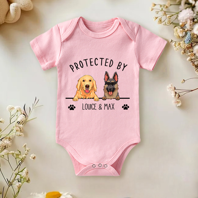 Personalized Pet Portrait Protected Baby Onesie Baby Pet Lover Outfit Baby Gift with Name