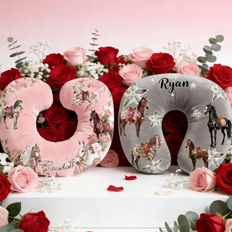 Personalized Couple Riding Horse Travel U-Shaped Pillow for Couple Valentain Pillow Gift for Riding Lovers Equestrian Lovers