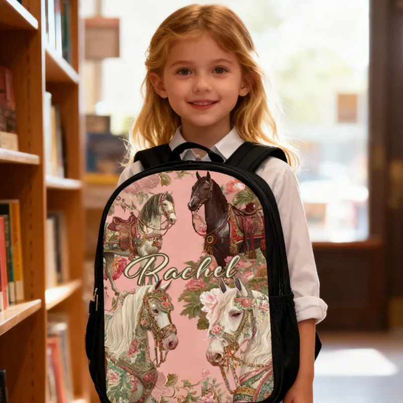 Personalized Custom Name for Kids Back to School Gift Floral Star Boy And Girl Riding Horse for Riding Lovers Equestrian Lovers