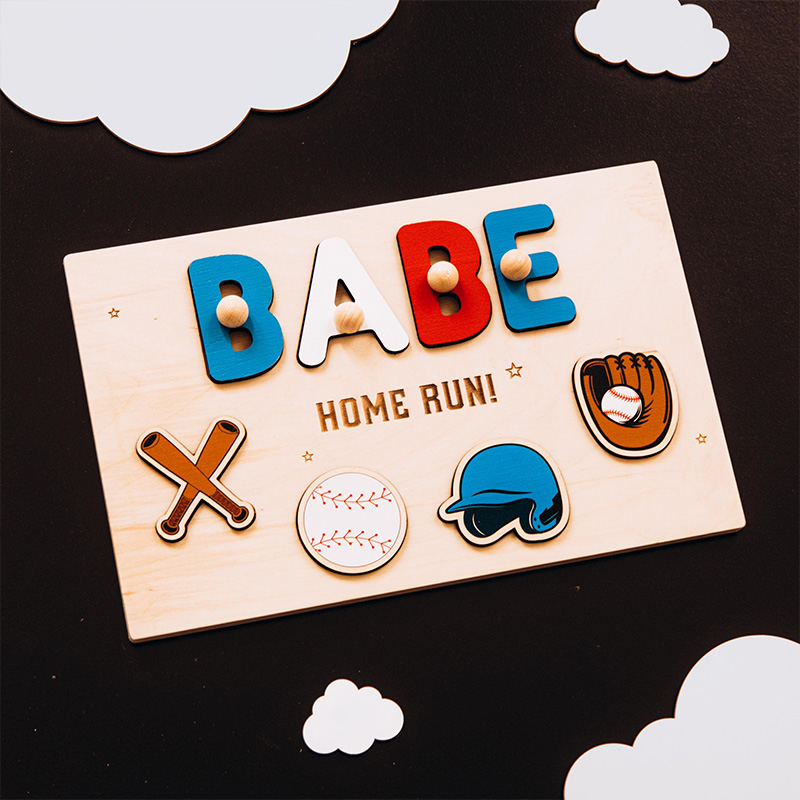 Personalized Wooden Sport Name Puzzle For Toddlers Sport Nursery Decor SportTheme Party Gift Birthday Easter Boy Gift