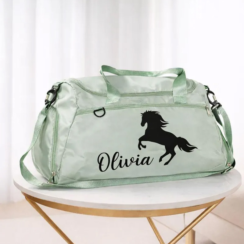 Personalized Name Equestrian Duffle Bag Waterproof Multi Compartment Travel Bag with Name and Shoulder Strap Travel Accessories Birthday Gift Overnight Bag Gift for Equestrian Lovers