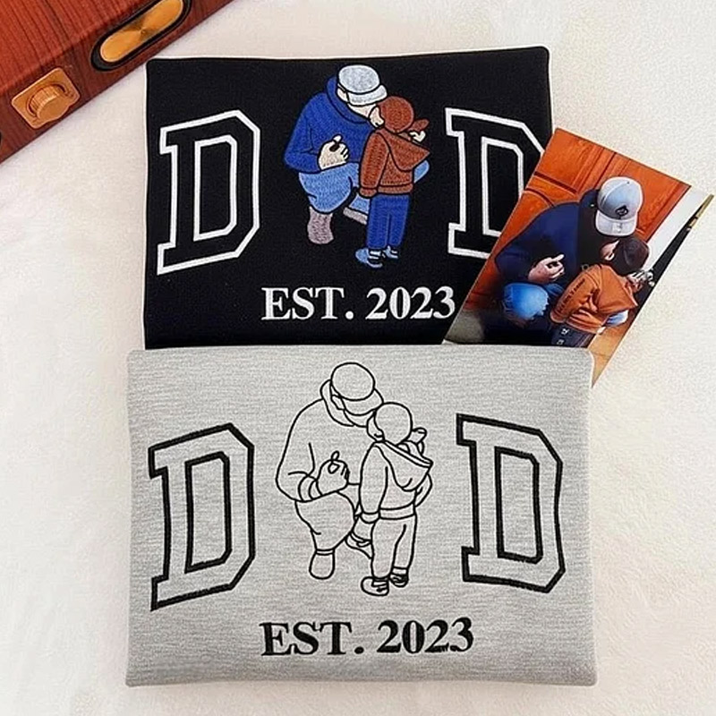 Personalized Portrait from Photo Sweatshirt Embroidered Dad Papa Hoodie Custom Dad & Papa Shirt Gift for Dad Papa