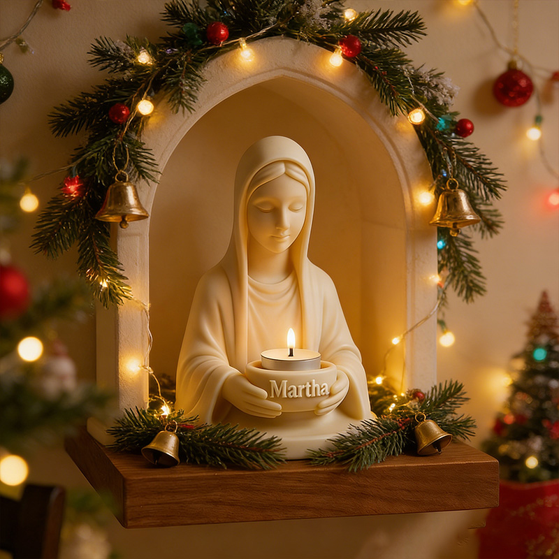 Personalized 3D Printable Virgin Mary Tealight Candle Holder with Custom Name Lady Guadalupe Stand Catholic Home Decor Prayer Space Spiritual Gift