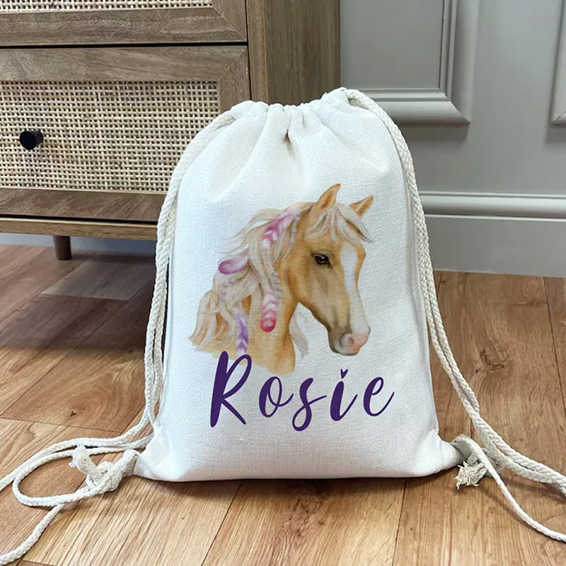 Personalised Horse Riding Bag Equestrian Bags Horse Gifts Kit Bag Drawstring Bag Kids PE Kit Bag Horse for Riding Lovers Equestrian Lovers