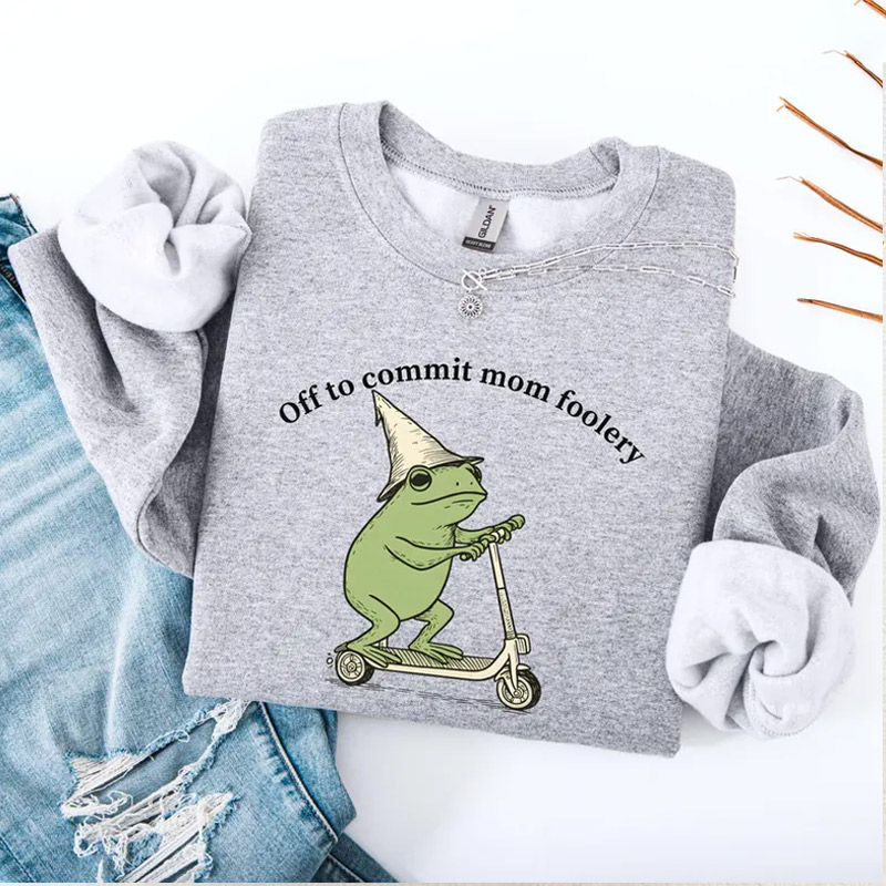 Mama Frog Sweatshirt Off to Commit Mom Foolery Crewneck Funny Frog Scooter Gift For Mom Funny Mama Sweater Pregnancy Announcement Sweatshirt