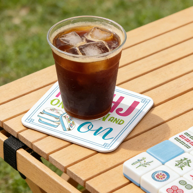 Mahjong Tiles Mahj on and on and on Mahjong Cocktails Mahj on and on and on Mahjong Icons Pots Fan Tiles and Flowers Crack Dot Bam Mahjong Dragon Blue Square Coaster