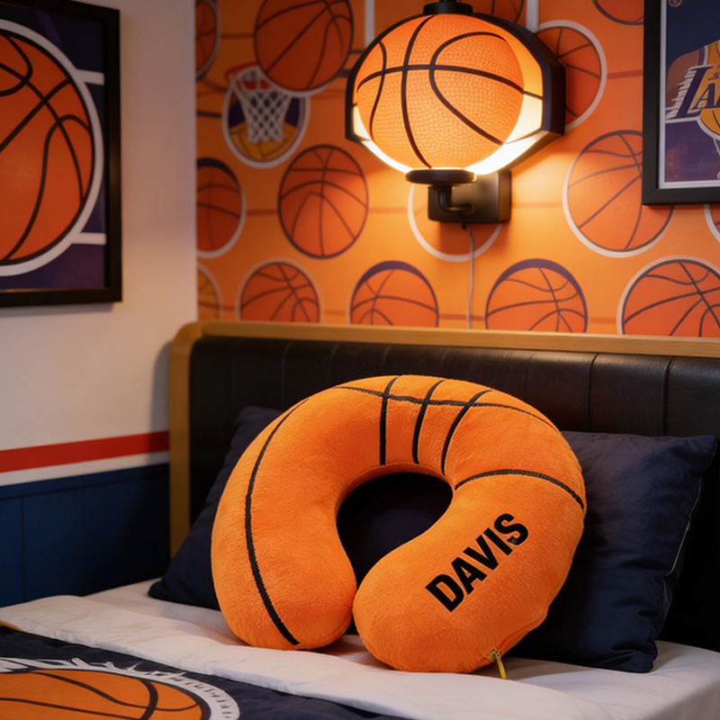 Personalized Basketball U-Shaped Pillow with Custom Name for Sports Fans and Travelers