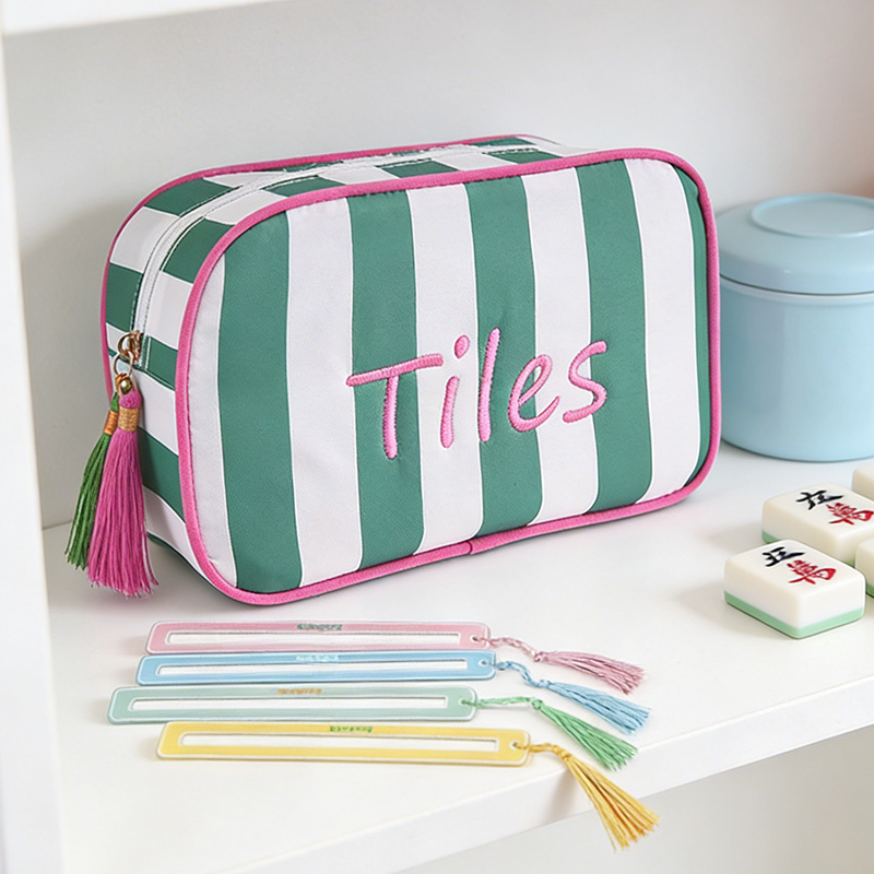 Empty Mahjong Tiles Bag with 4 Pcs Acrylic Mahjong Line Finder Cards Mahjong Tile Bags with Zipper for Game Party Travel Gatherings Pink Green Blue Red Purple