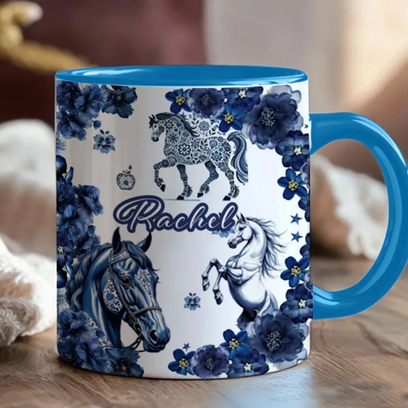 Personalized Riding Floral Mug French Countryside Gifts Coffee Cup Bicycle Tea Cup Riding Ceramic Mug Gift for Riding Lovers Equestrian Lovers