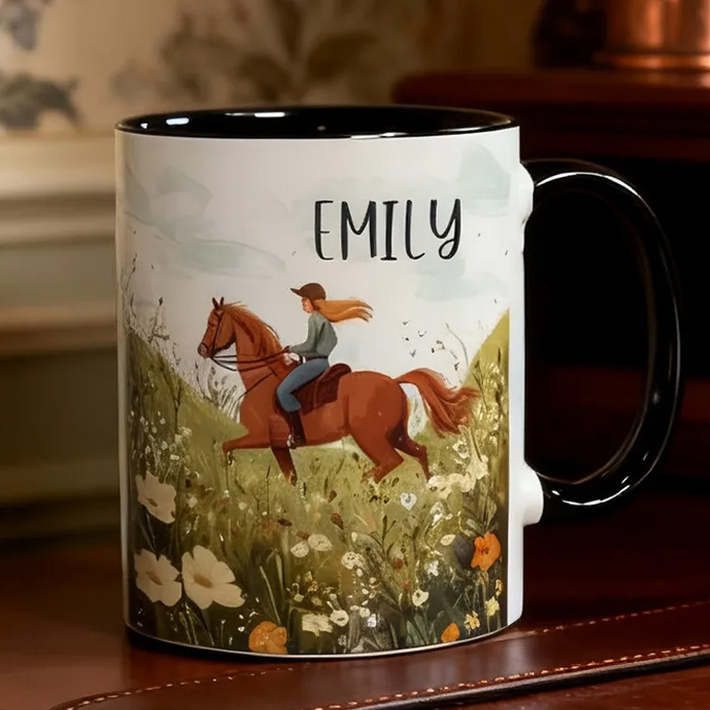 Personalized Riding Mug Elegant Vintage Chinoiserie Drinkware for Coffee Cup Bicycle Tea Cup Riding Ceramic Mug Gift for Riding Lovers Equestrian Lovers