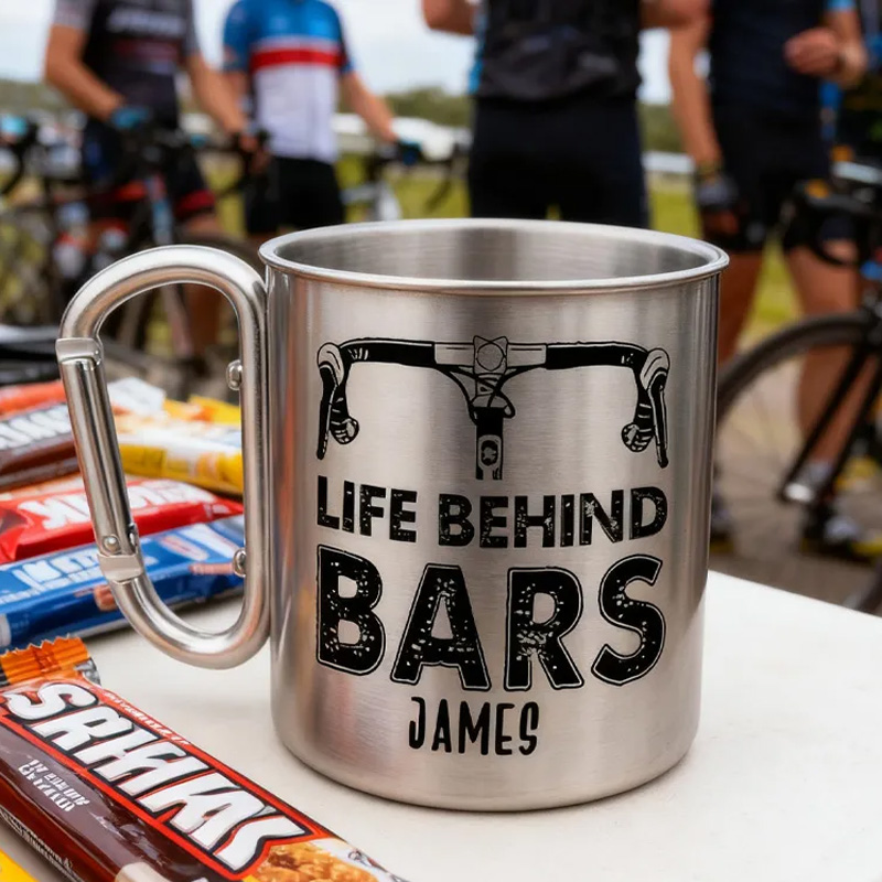 Personalized Riding Escape Hiking Carabiner Life Behind Bar Travel Holiday Camping Stainless Steel Mug Adventure Coffee Cup Tea Mug Gift Birthday for Cycling Riding Lovers