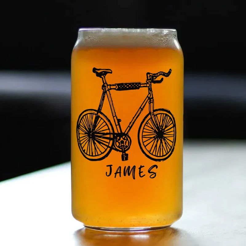 Personalized Bike Glass Bicycle Barware Screenprinted Pint Glass Beer Cycling Art Gift for Cyclists Biker Cycling Lovers