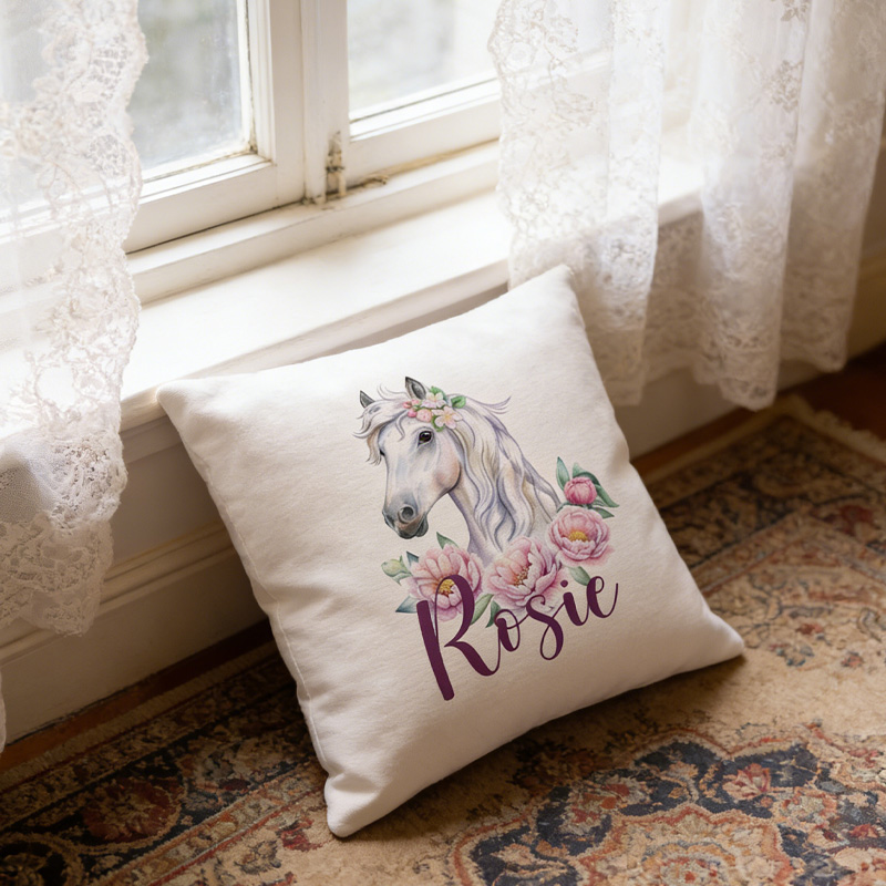 Personalized Floral Horse Cushion Throw Pillow Cover Plaid Horse Accent Pillow Farmhouse Decor for Riding Lovers Equestrian Lovers