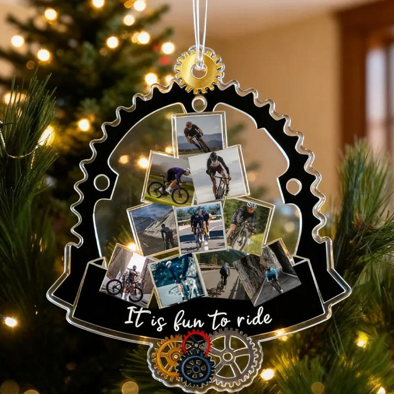 Personalized Custom Photo Gifts Christmas Ornament Christmas Decoration Cycling Ornament Holiday Xmas Gift for Racing Biker Riding Lovers