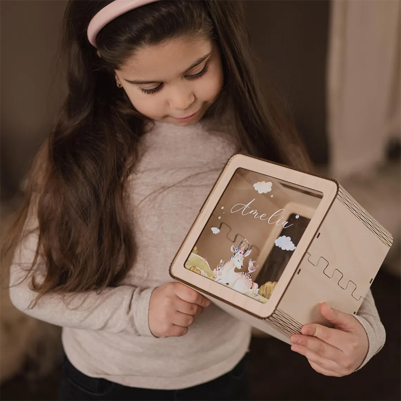Personalized Wooden Piggy Bank Acrylic Glass Coin Bank Custom Name Gift for kids