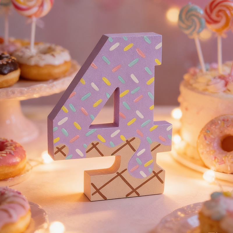 Ice Cream Number 3 Pink Sprinkles Personalized Wooden Birthday Decor