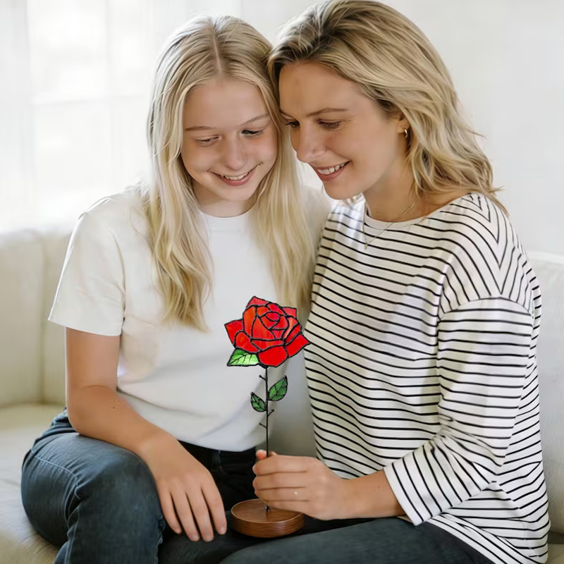 Personalized SStained Glass Birth Month Flower Birthday Suncatcher Custom Glass Flower Plant Stake Home Decor Gift for Her Mom Grandma