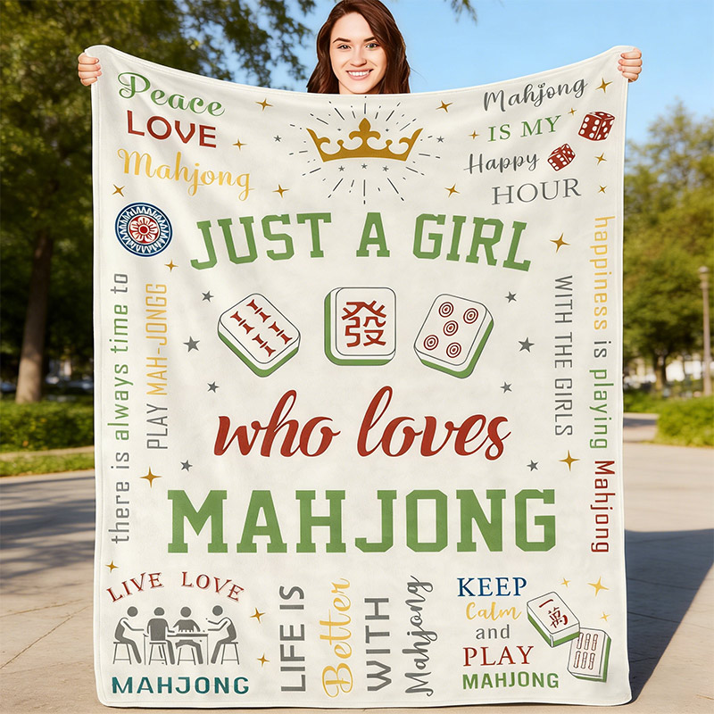 Just A Girl Who Loves Mahjong Blanket Mahjong Gifts for Women Mah Jong Lovers Throw Blanket