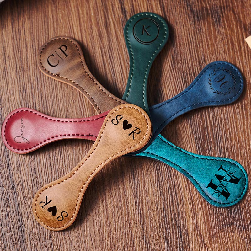 Personalized Engraved Magnetic Bookmark Custom Leather Magnet Book Clip Design with Name or Initials Unique Book Accessories for Book Lover