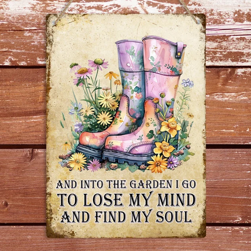 Personalized Western Cowgirl Into The Garden Metal Tin Sign Inspirational Gardening Wall Plaque Gardener Home Art Decor Shed Patio Sign Gift for Equestrian Riding Lovers