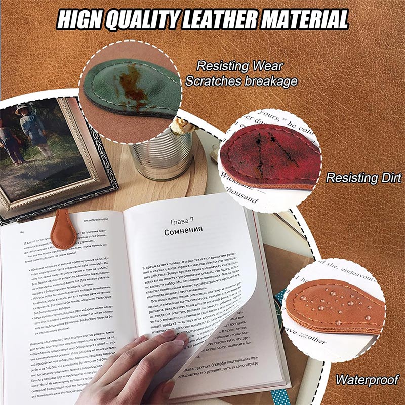 Magnetic Bookmarks 3PCS Genuine Leather Bookmark Vintage Book Mark for Women Double-Sided Magnetic Page Markers Leather Page Clip Buckles Reading Supplies Gift