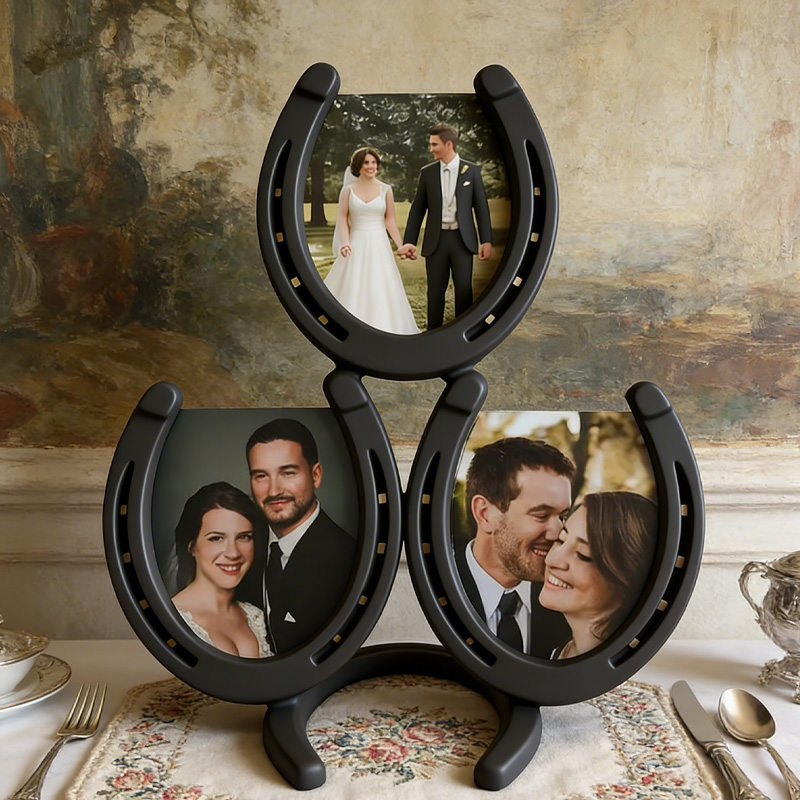 Personalized 3D Printed Rustic Horseshoe Picture Frame Western Farmhouse Photo Holder Handmade Cowboy Decor Unique Country Wedding Gift for Equestrain Lovers
